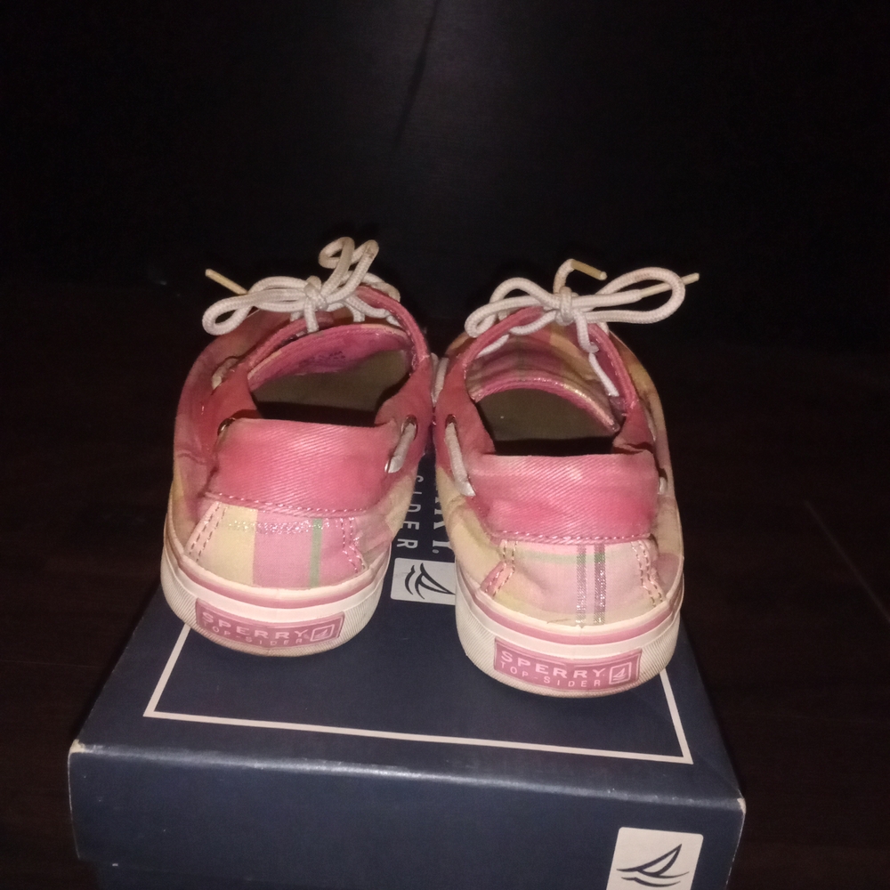 Sperry Pink & Yellow Plaid Canvas Boat Shoes - Picture 3 of 5